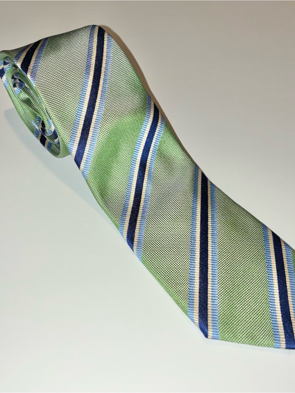 BOSS Hugo Boss Silk Necktie Green Navy Blue Striped Made in Italy